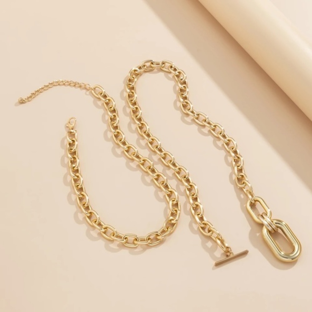 Zara Set Gold Double Interlock Oval Circle Link Chain Necklace NEW - Picture 13 of 16